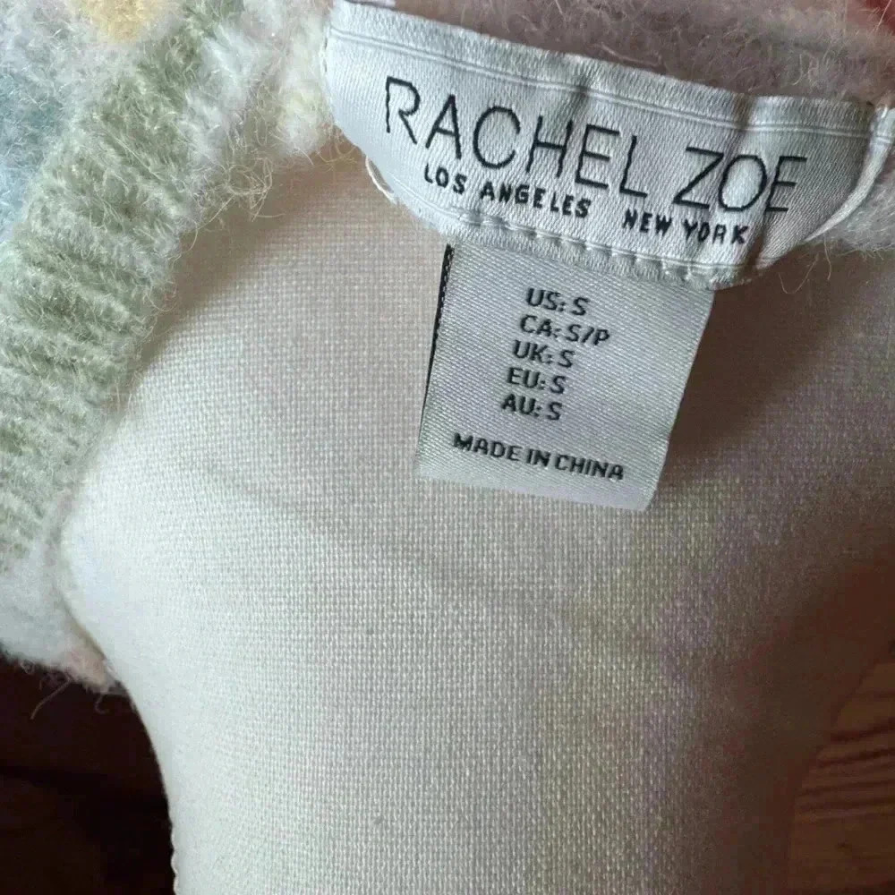 Rachel Zoe Fuzzy Crew Neck Green Pink 80s Retro Styled Sweater size small - Picture 6 of 7